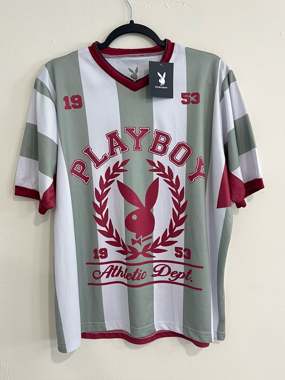 Misguided x Playboy Athletic Dept Soccer Jersey T-Shirt Green White NWT Small